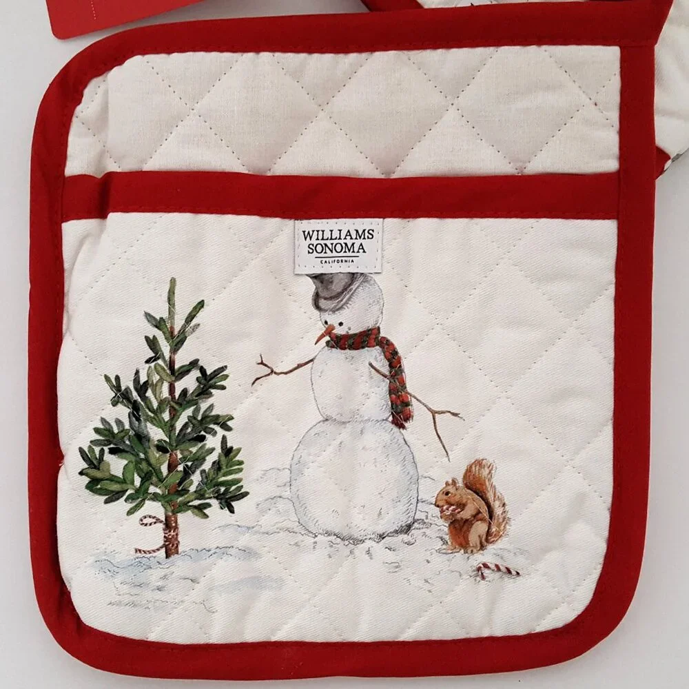 NEW RARE Williams Sonoma Snowman Oven Mitt & Potholder Set